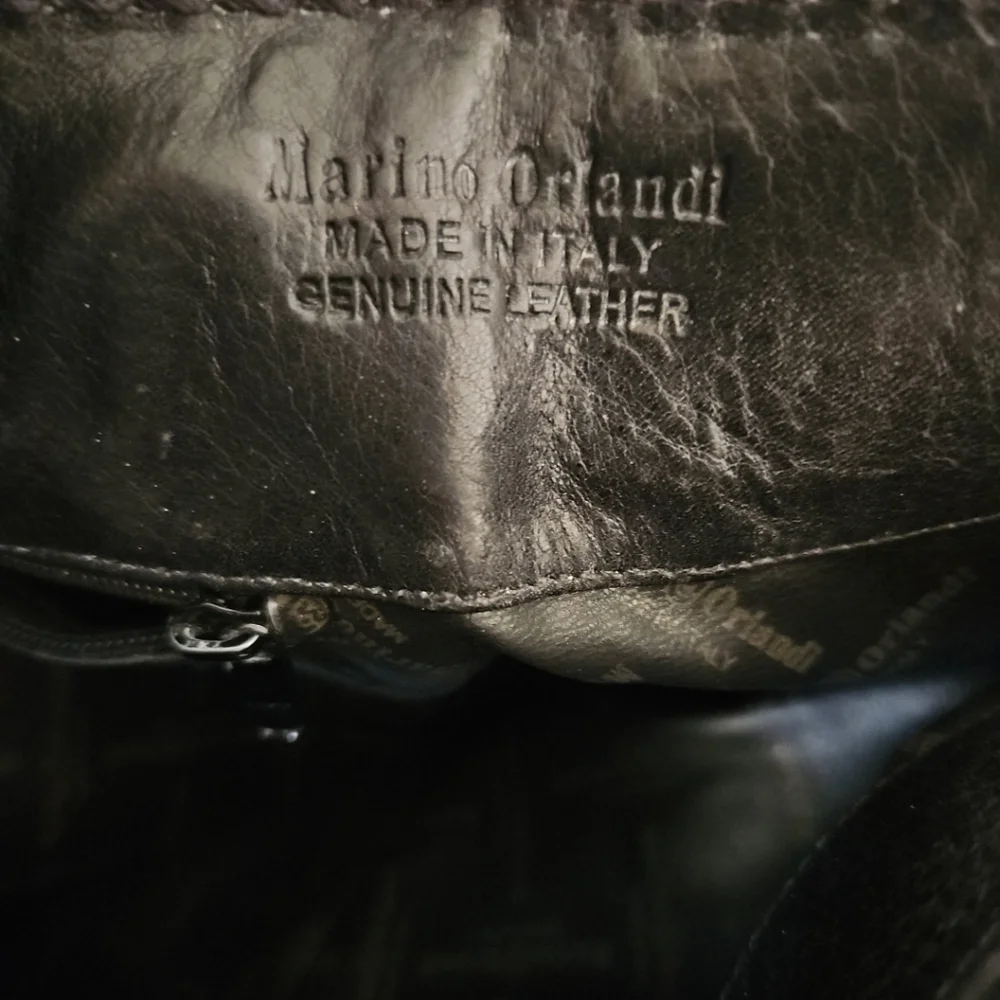 Mario Orlandi Vintage Black Leather Large Tote Bag
